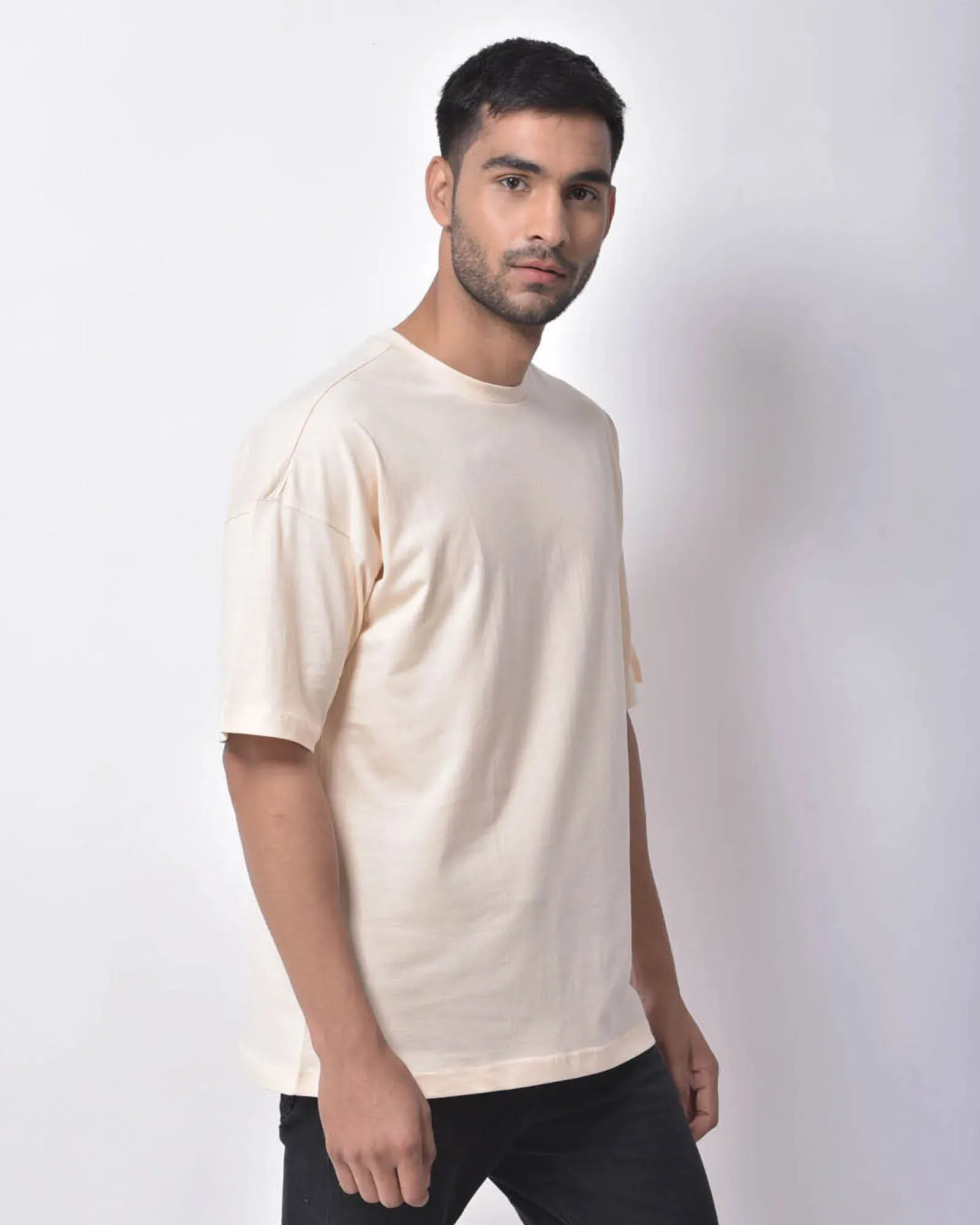 Drop Shoulder Crew Neck: Pale Ivory