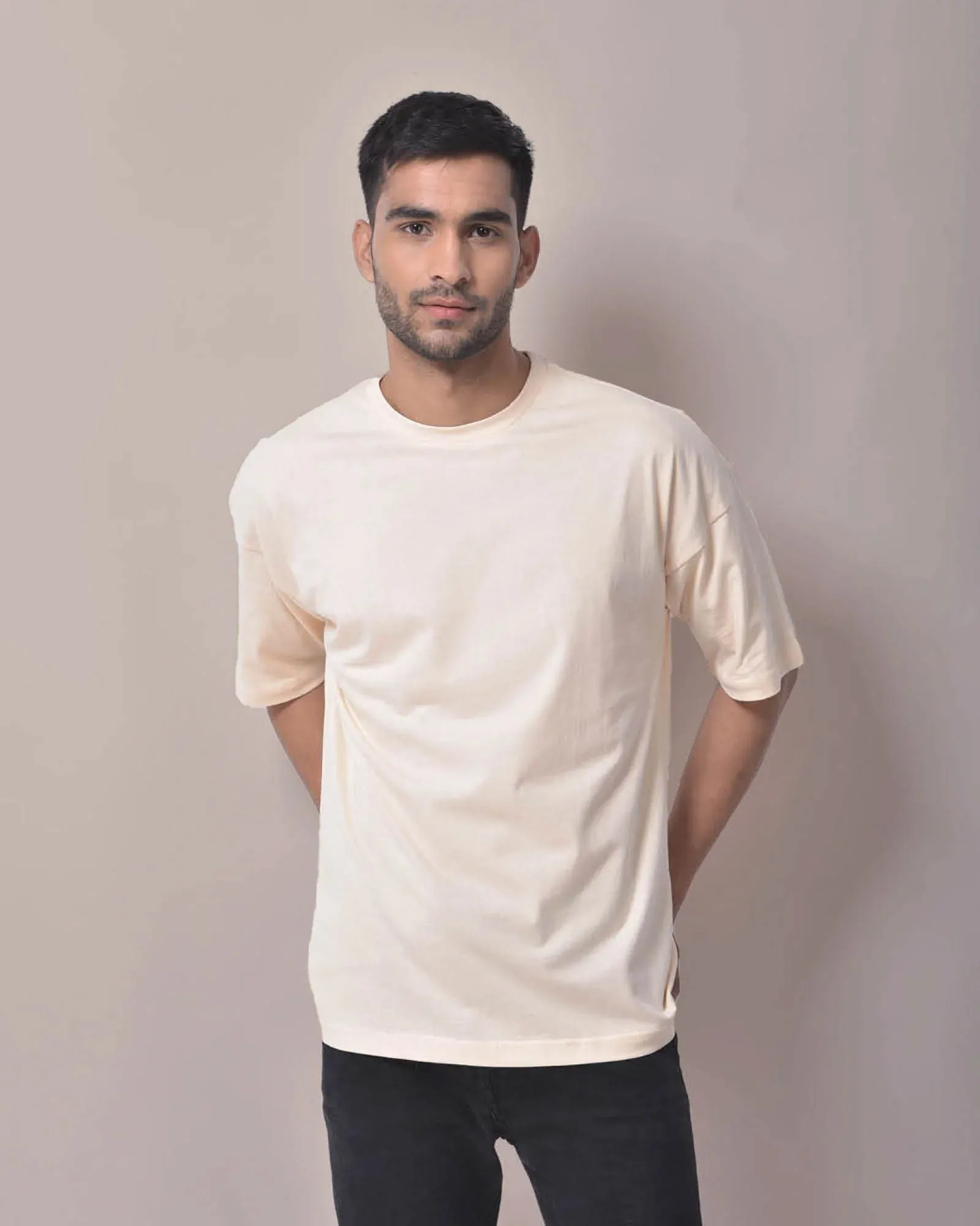 Drop Shoulder Crew Neck: Pale Ivory