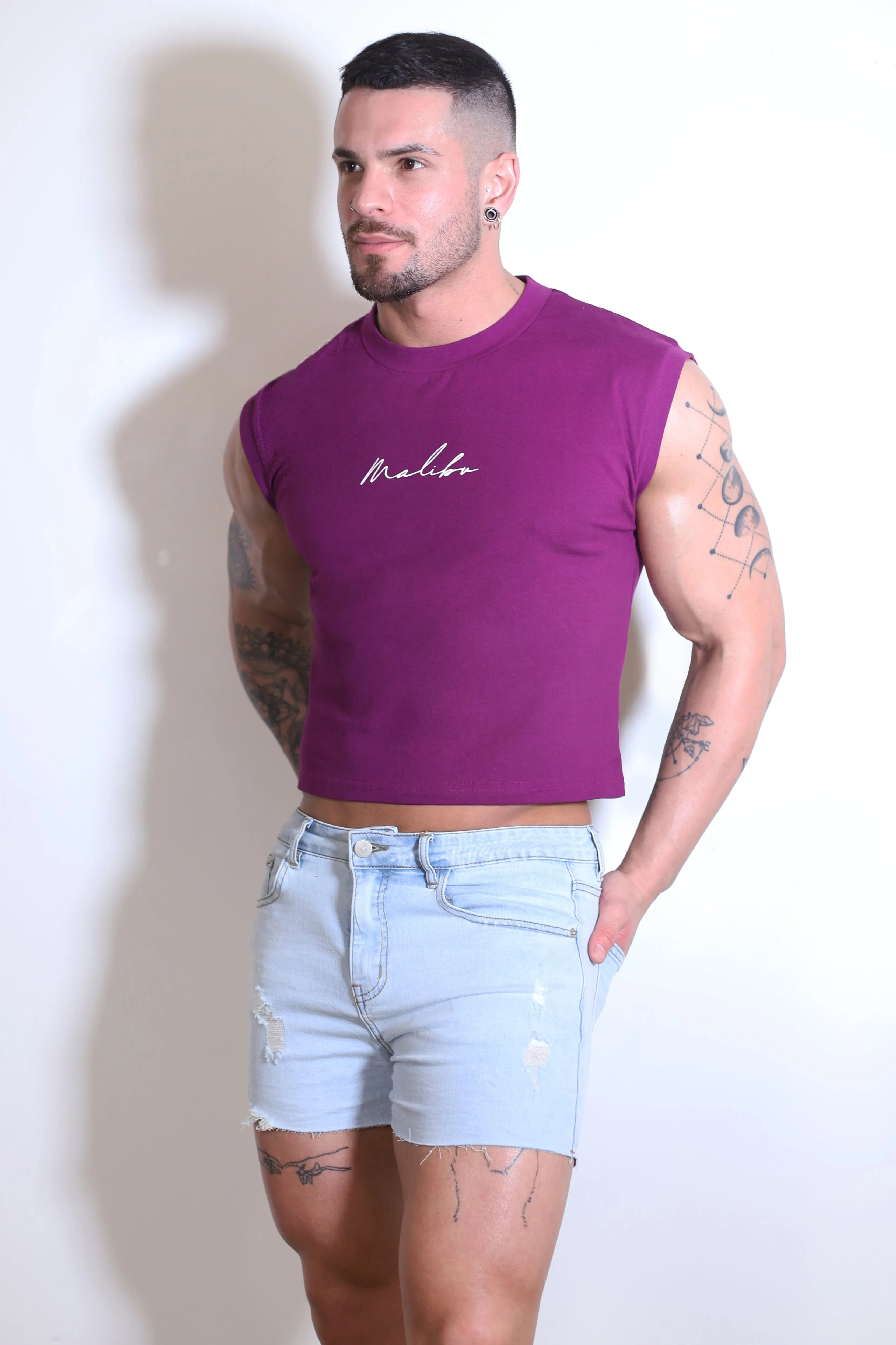 Escapism Oversized Cropped Tank - Purple & White Logo