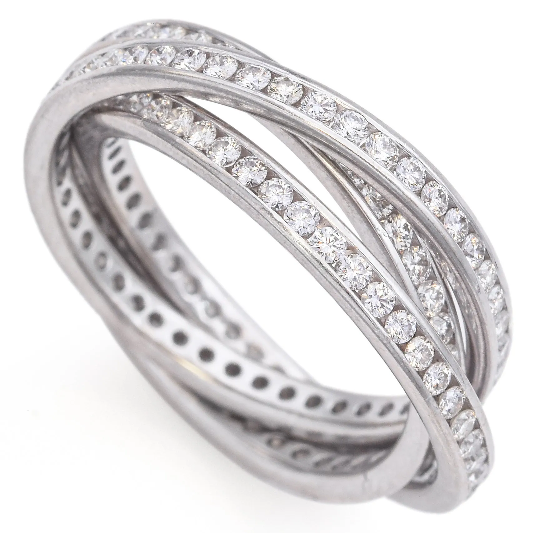 Estate 14K White Gold 1.2 TCW Diamond Eternity Trinity Band Ring