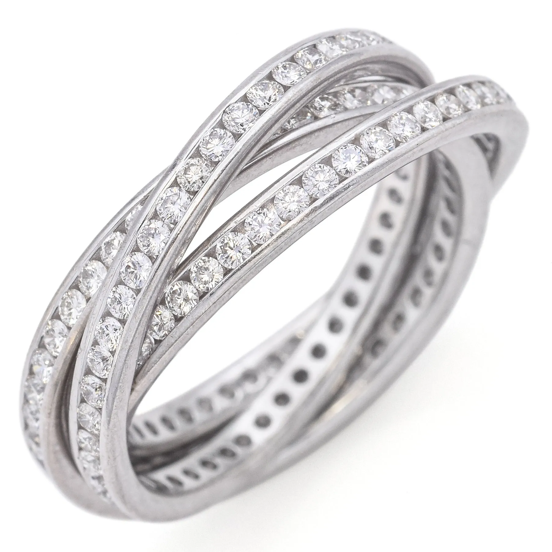 Estate 14K White Gold 1.2 TCW Diamond Eternity Trinity Band Ring