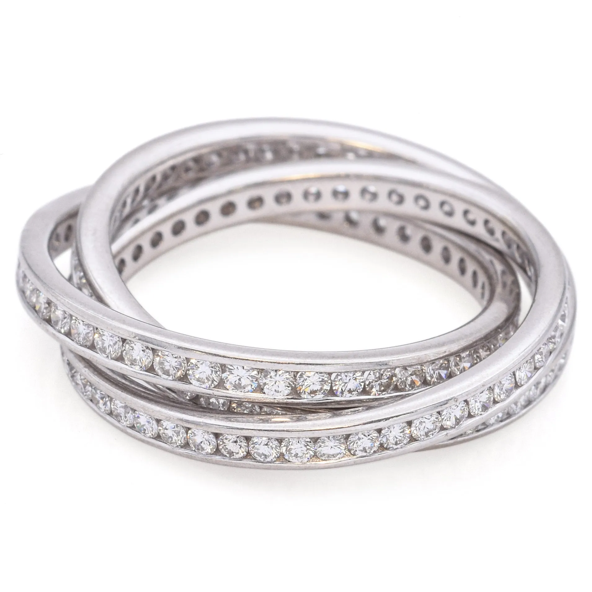 Estate 14K White Gold 1.2 TCW Diamond Eternity Trinity Band Ring