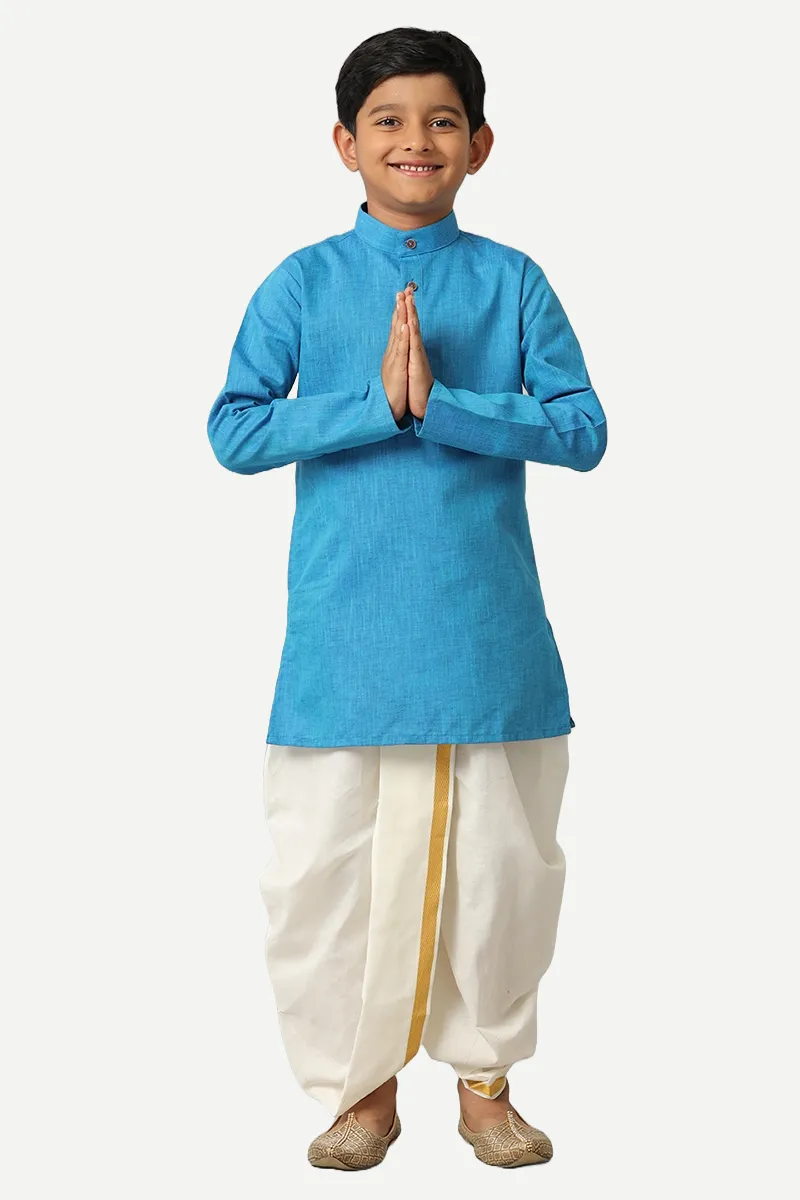 Exotic - Sea Blue Kurta and Panchakacham 2 In 1 Set For Kids | Uathayam