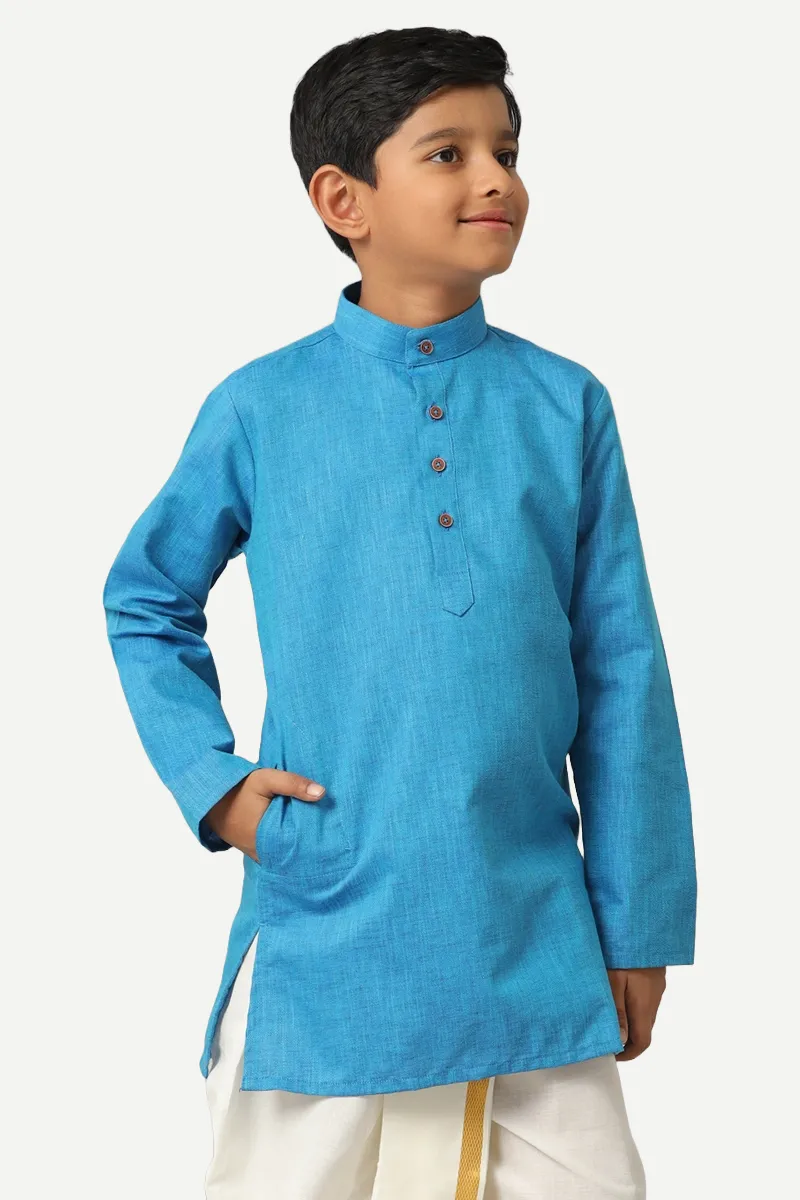 Exotic - Sea Blue Kurta and Panchakacham 2 In 1 Set For Kids | Uathayam