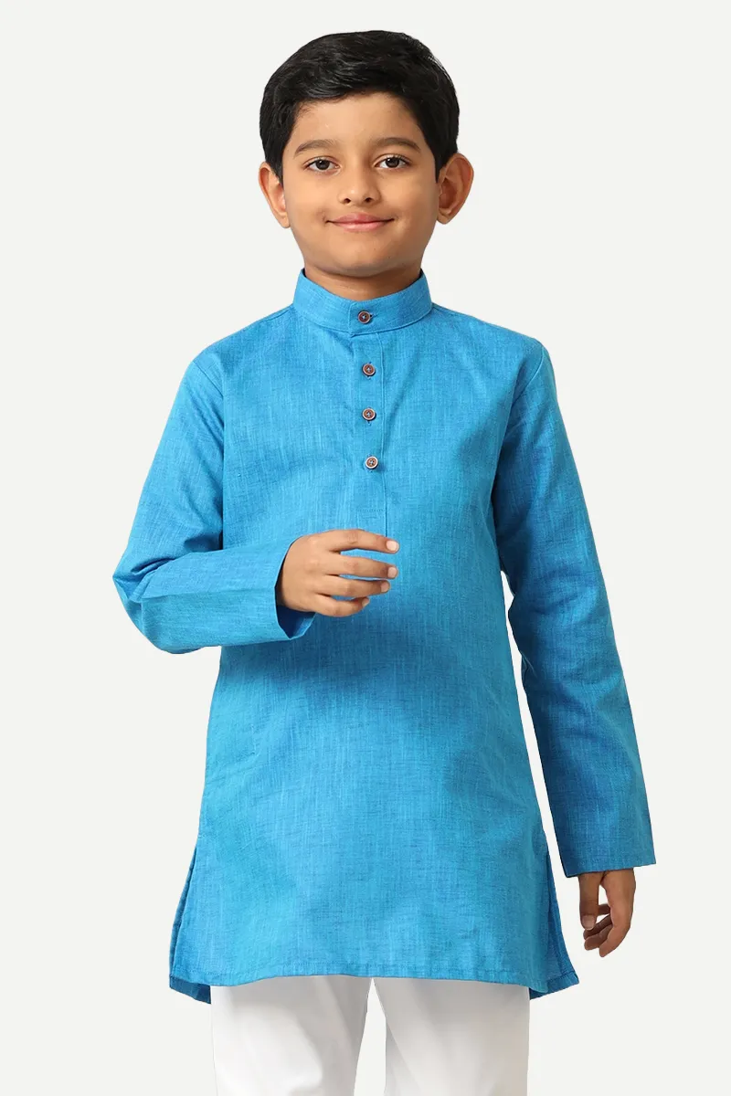 Exotic - Sea Blue Kurta and Pyjama 2 In 1 Set For Kids | Uathayam