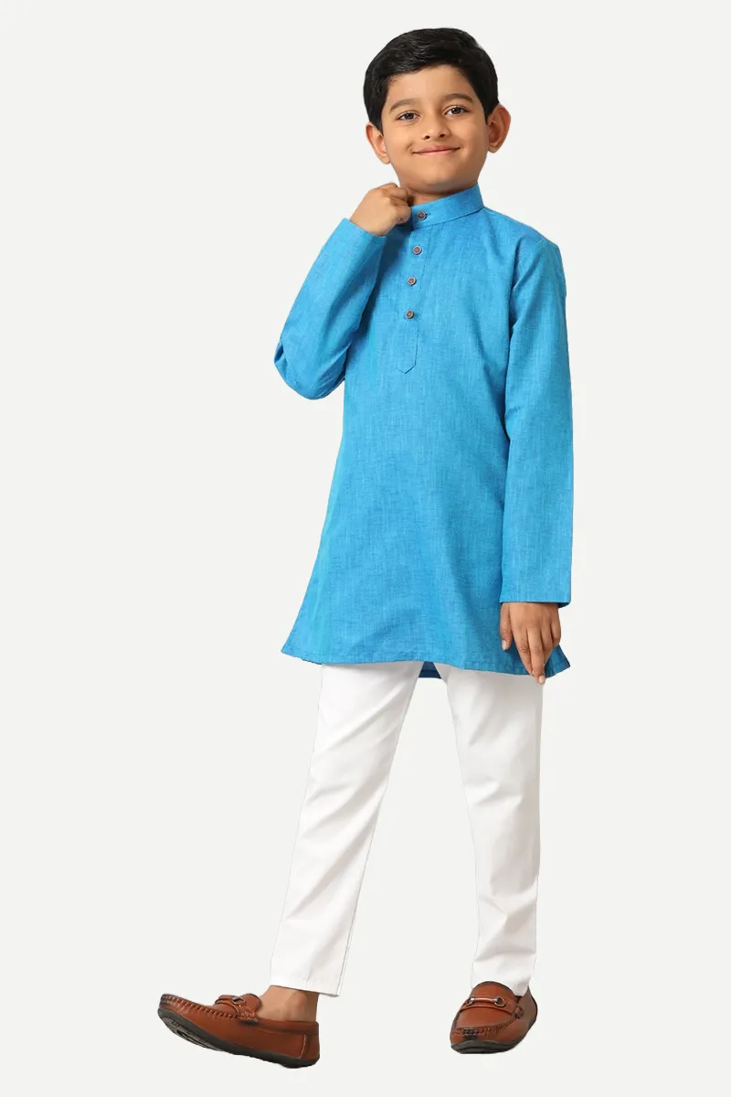 Exotic - Sea Blue Kurta and Pyjama 2 In 1 Set For Kids | Uathayam