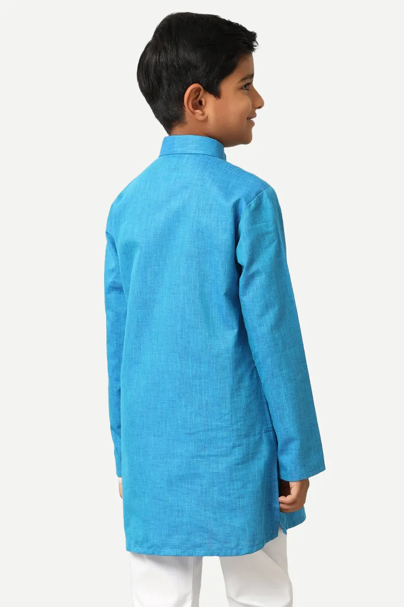 Exotic - Sea Blue Kurta and Pyjama 2 In 1 Set For Kids | Uathayam