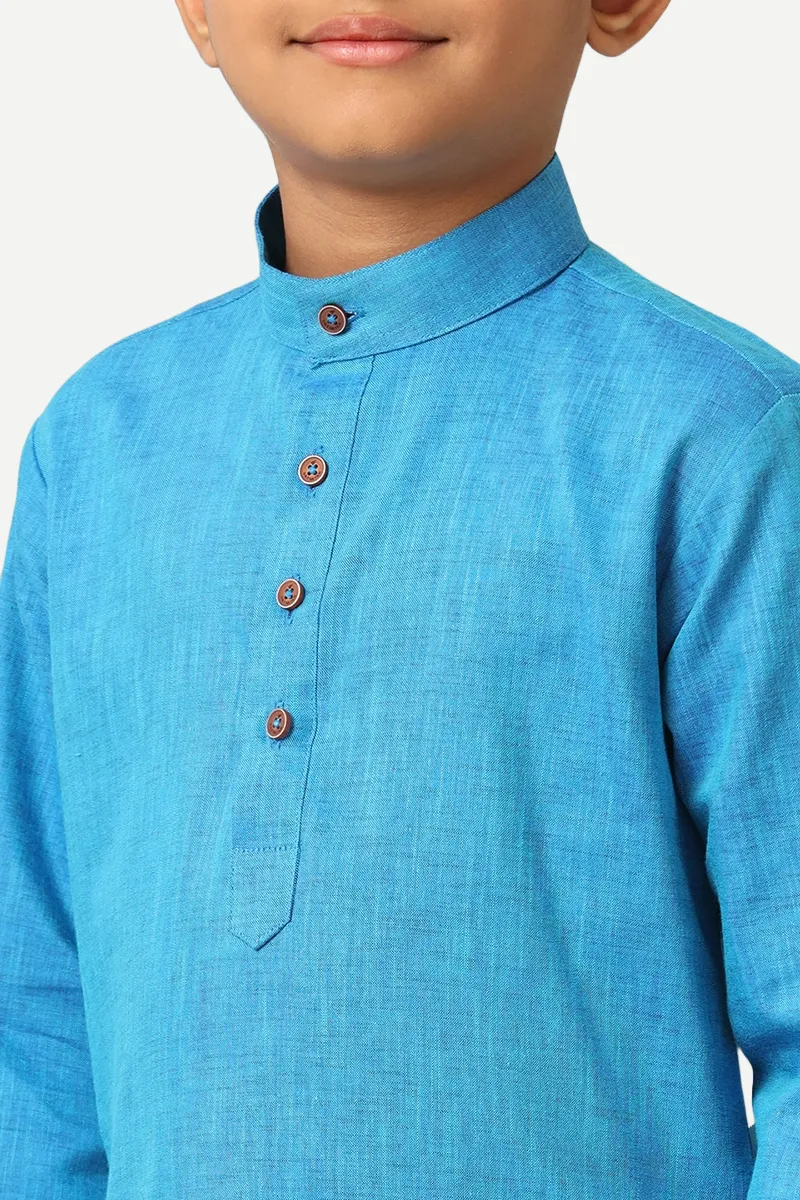 Exotic - Sea Blue Kurta and Pyjama 2 In 1 Set For Kids | Uathayam