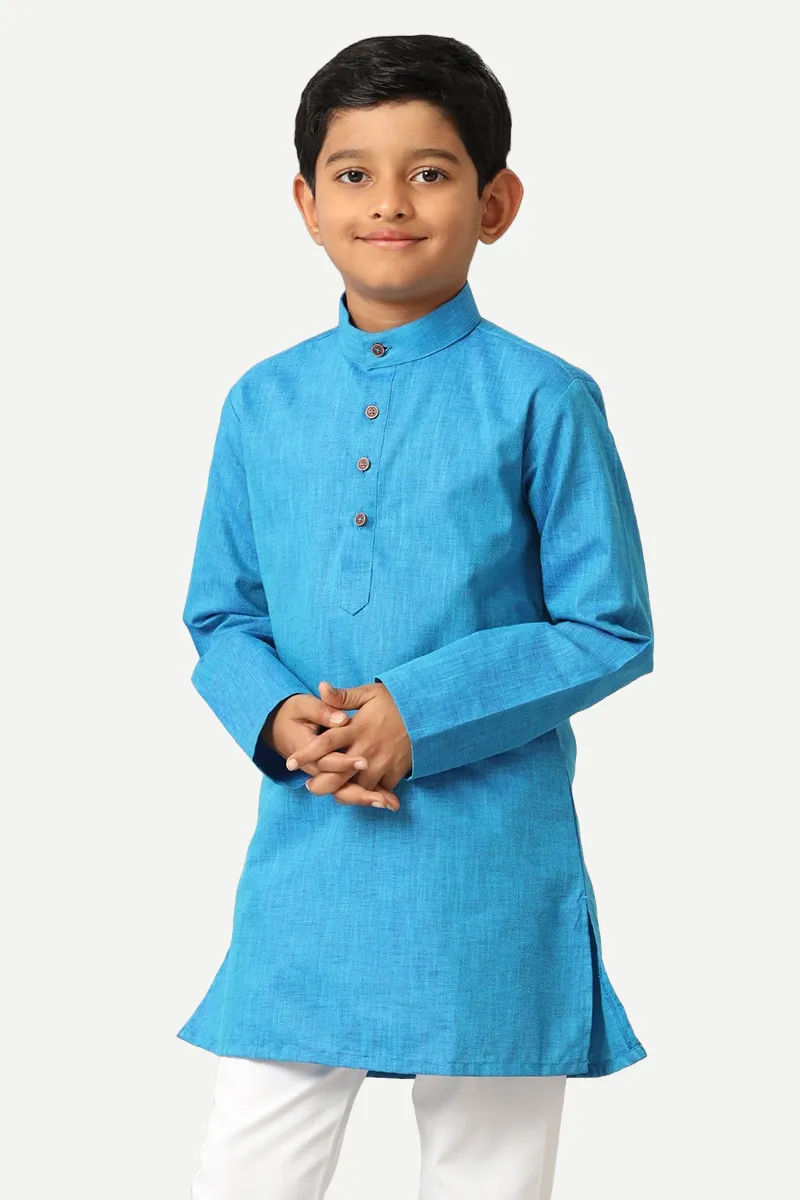 Exotic - Sea Blue Kurta and Pyjama 2 In 1 Set For Kids | Uathayam