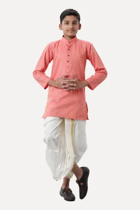 Exotic - Soft Orange Kurta and Panchakacham 2 In 1 Set For Kids | Uathayam