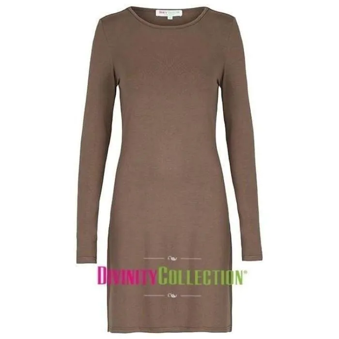 Extra Long Mocha Long Sleeve Cotton Top