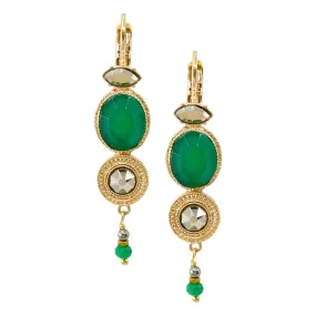 Fujita Green Jade and Swarovski Crystal Drop Earrings by Satellite Paris