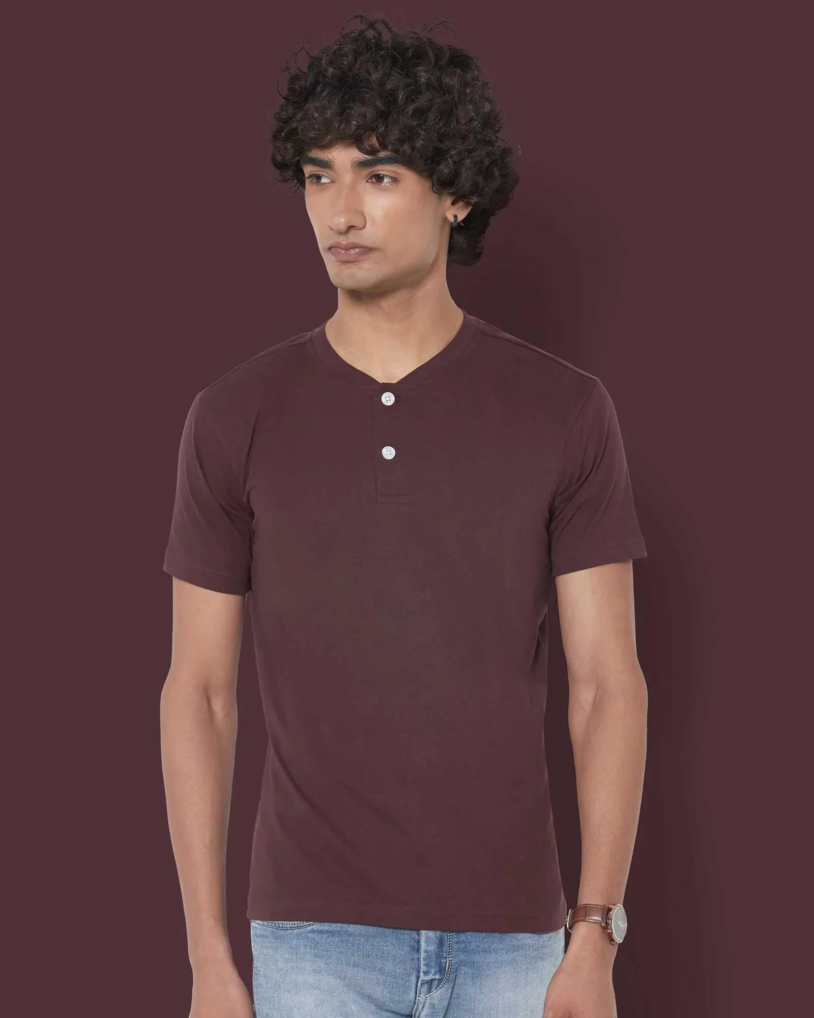 Half Sleeves Henley: Chocolate