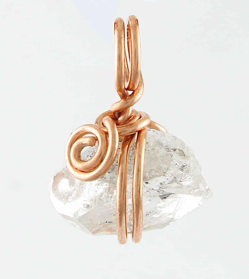 Herkimer Diamond (Double-Terminated Quartz Crystal) Charms, Copper Wire-Wrapped, Handmade