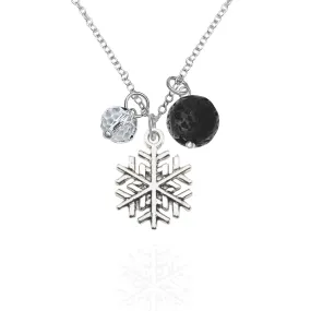 Holiday Harmony Necklace with Snowflake, Lava Stone and Clear Crystal Charms