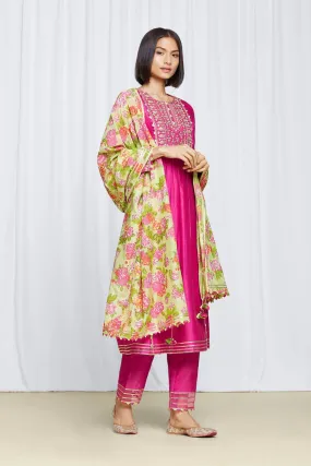 Hot Pink Floral Kurta Set