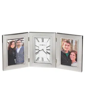 Howard Miller Trio Picture Frame Clock - Two 4 x 6 Pictures - Silver Tone Frame