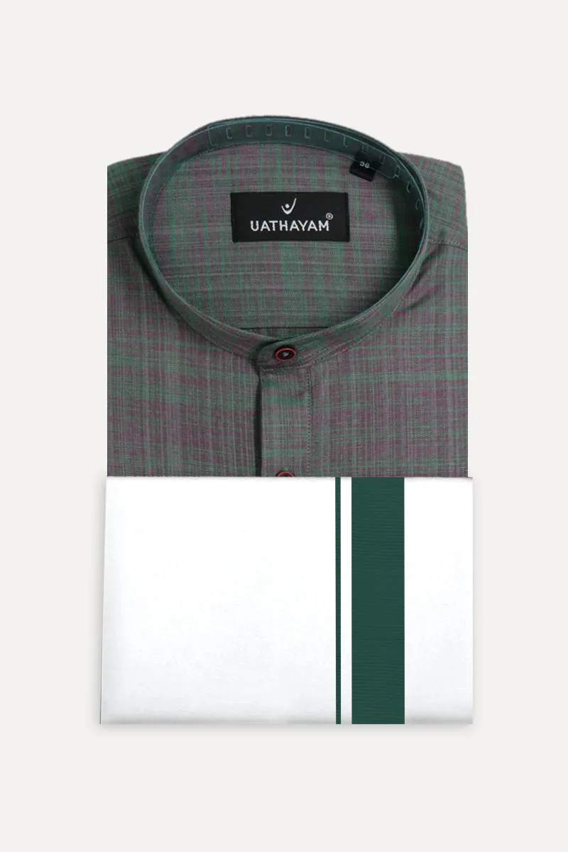 Iconic - Green Short Kurta and Fancy Double Dhoti Set For Men ( Assorted Borders ) | Uathayam