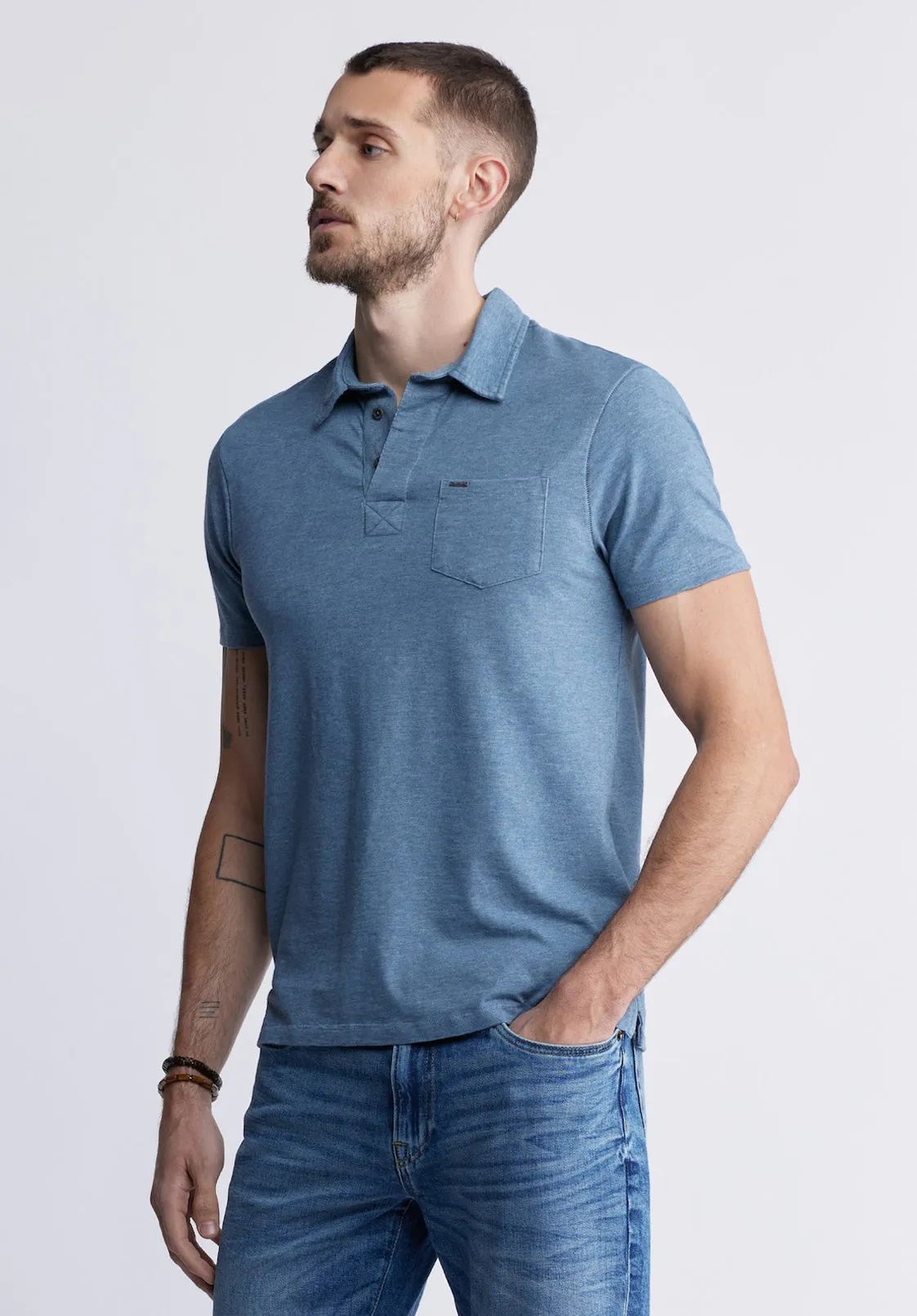 Kasper Men's Short-Sleeve Polo in Mirage Blue - BM24233