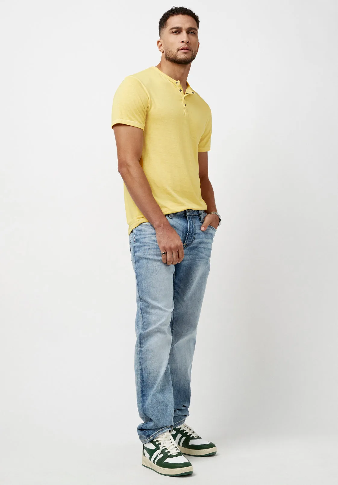 Kasum Men's Buttoned Henley T-Shirt in Yellow - BM23835