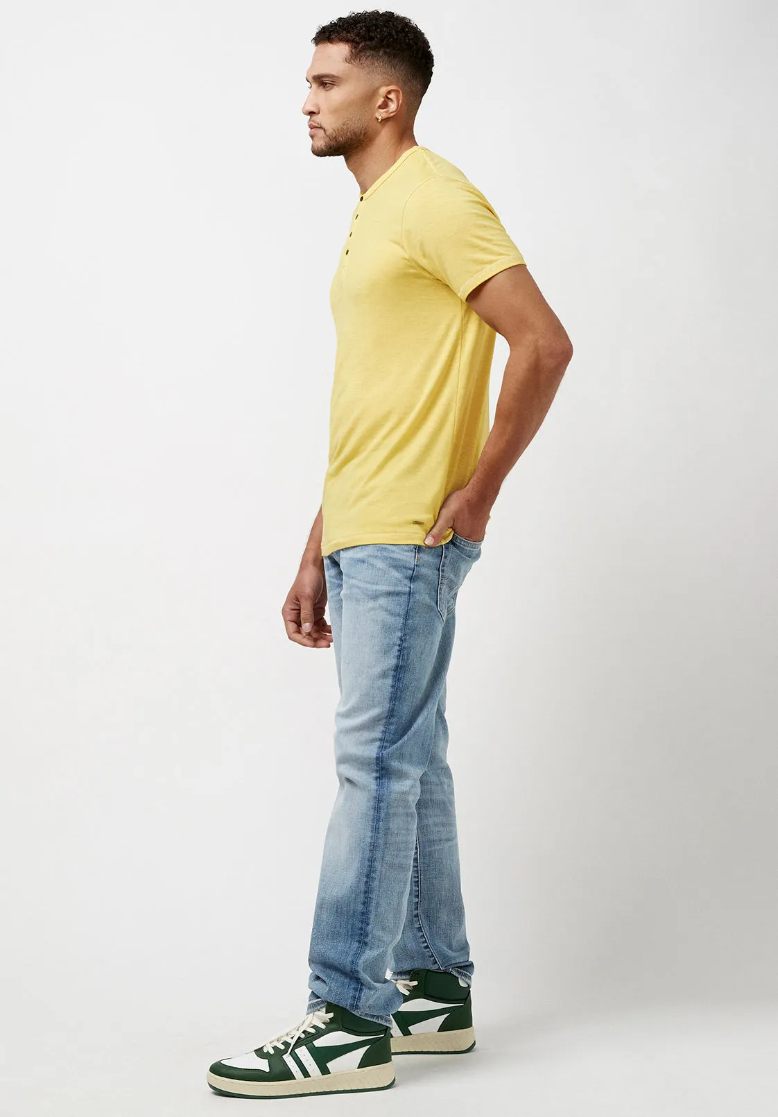 Kasum Men's Buttoned Henley T-Shirt in Yellow - BM23835