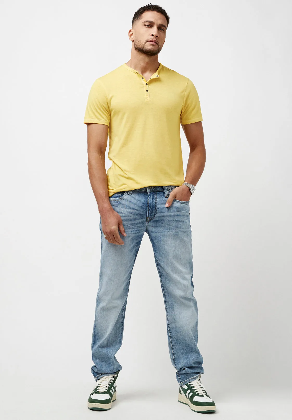 Kasum Men's Buttoned Henley T-Shirt in Yellow - BM23835