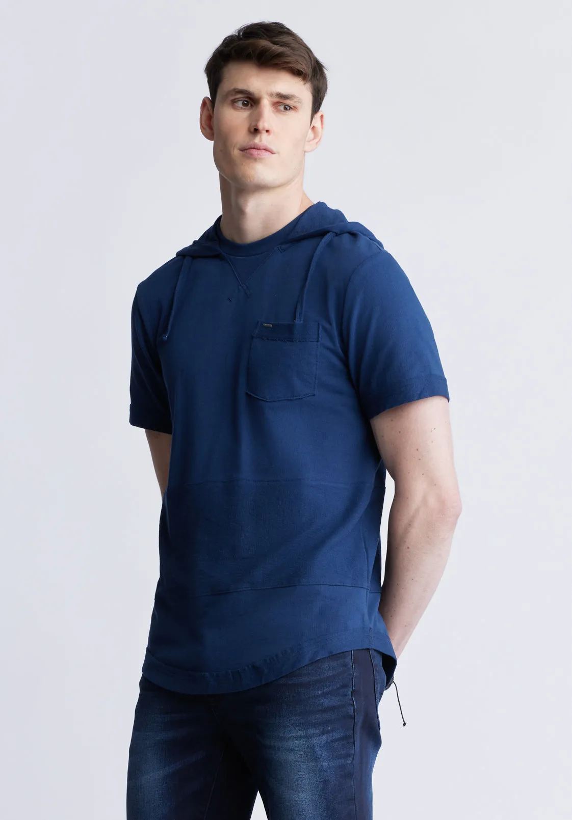 Katoni Men's Short Sleeve Hoodie, Navy - BM24489