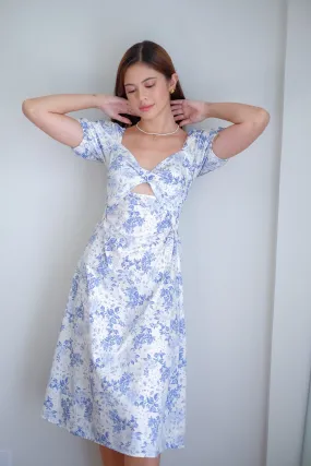 Lacey Midi Dress - blue rose floral