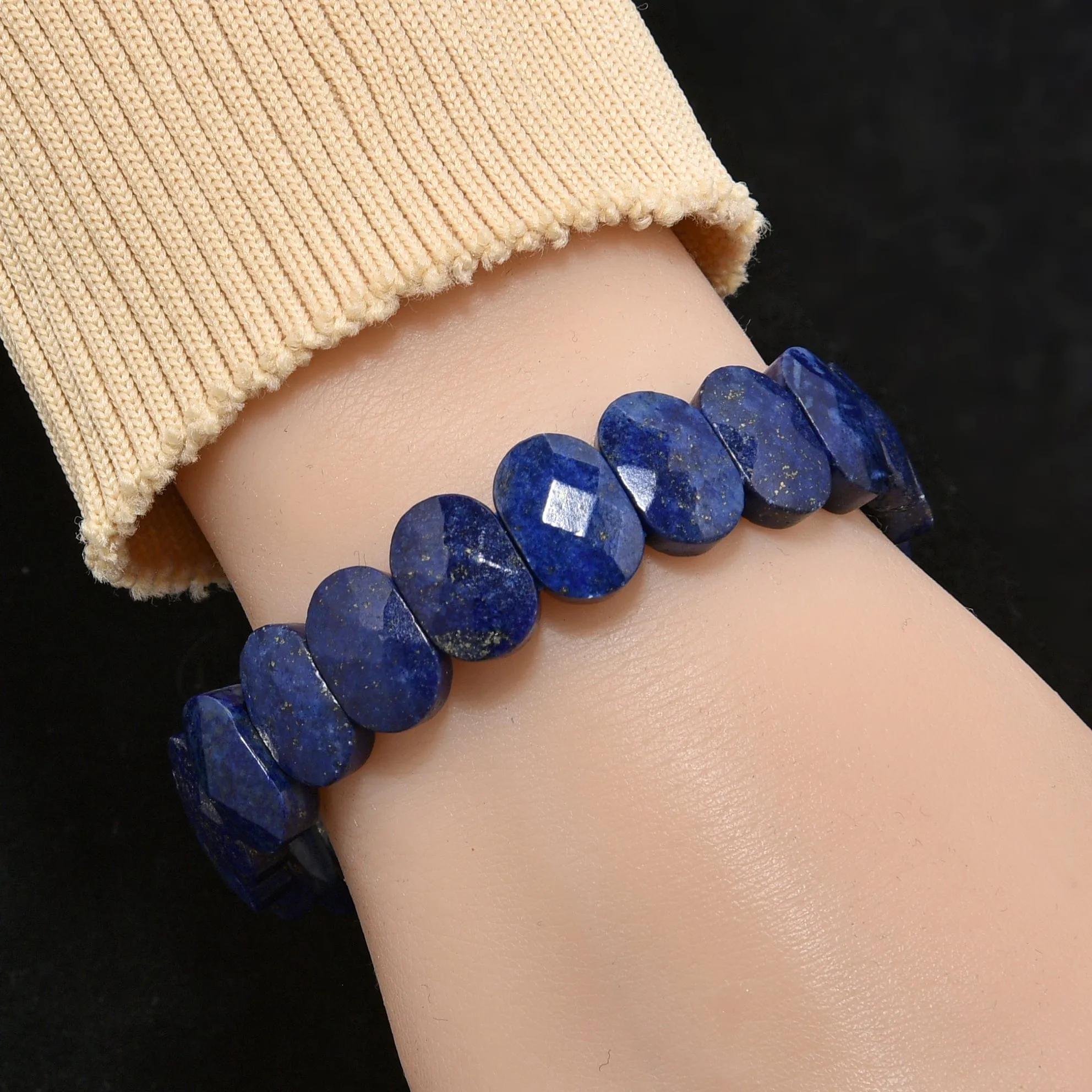 Lapis Lazuli Natural Gemstone 14mm Beads Elastic Bracelet