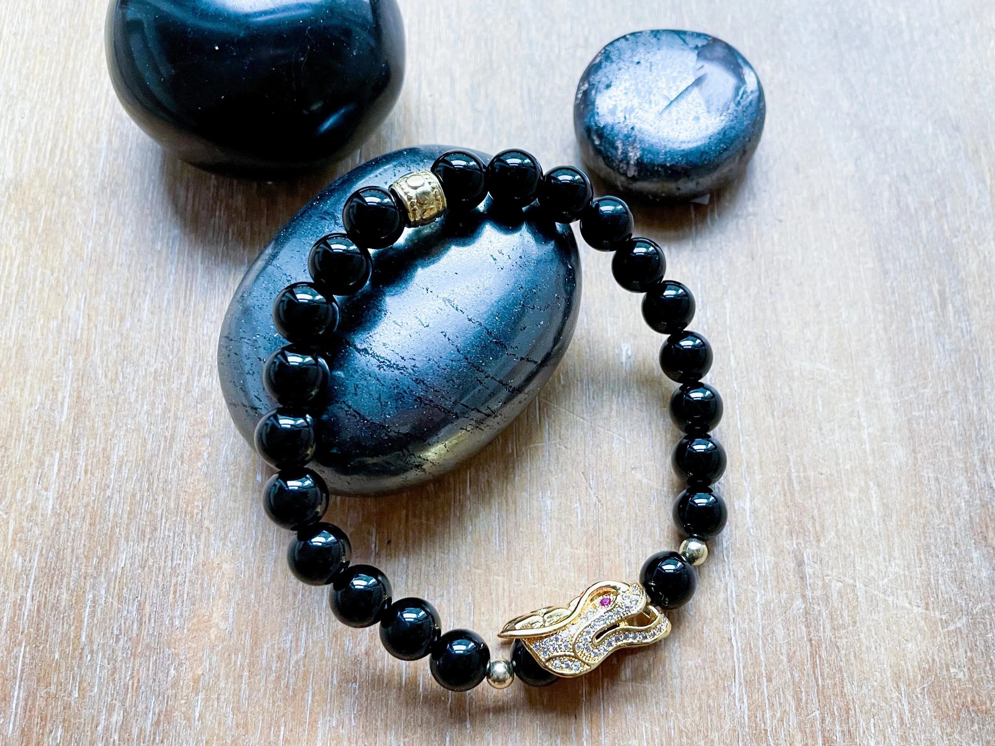 Limited Edition Masculine Line || Onyx Dragon Bracelet || Reiki Infused