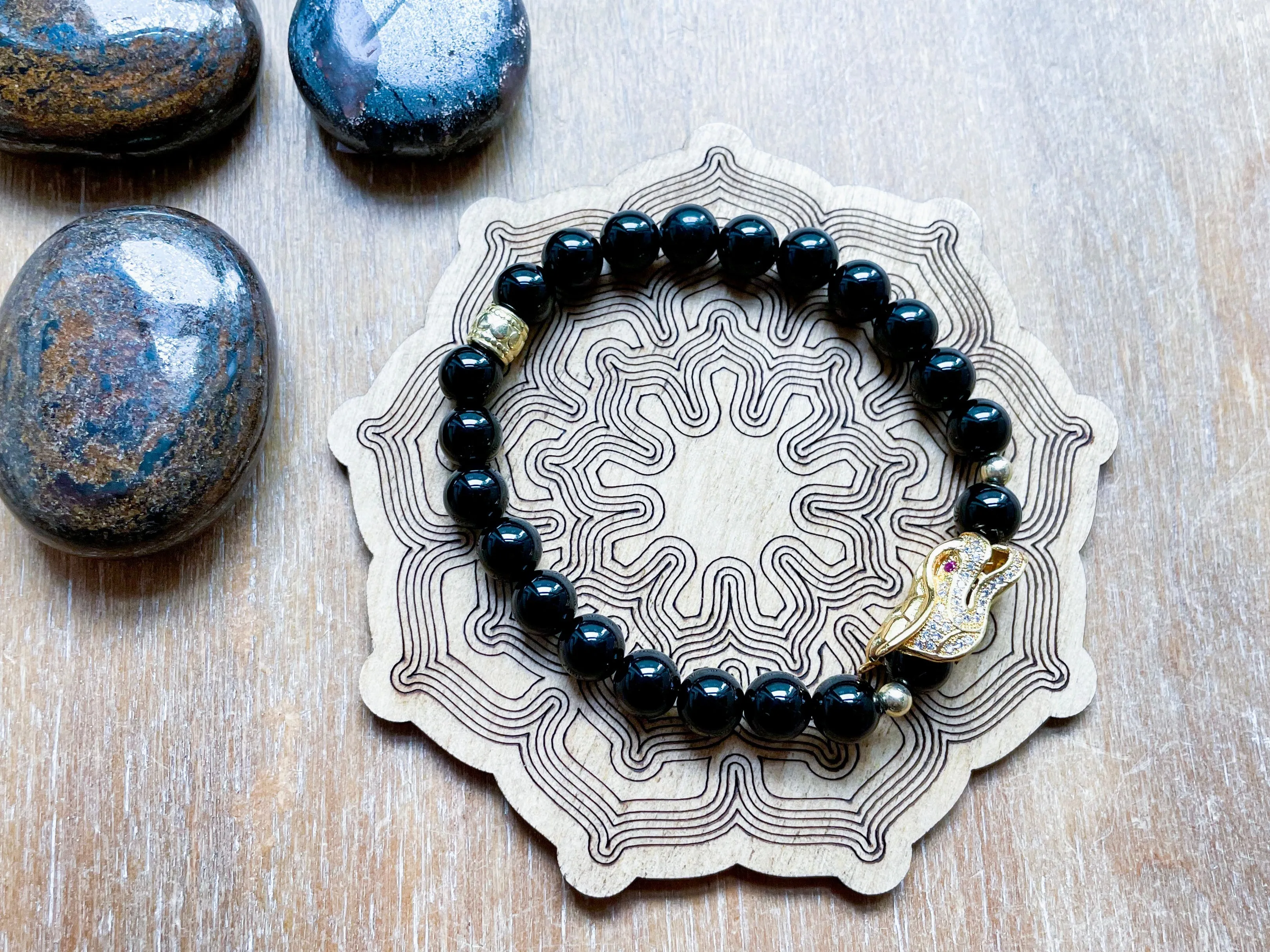 Limited Edition Masculine Line || Onyx Dragon Bracelet || Reiki Infused