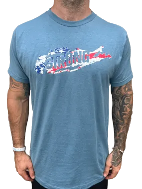 Long Island Strong - American Flag (Slate Blue) Tee