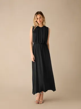 Lucia Black Gathered Waist Maxi Dress