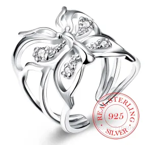 Luxurious Pure S925 Silver Crystal Butterfly Rings