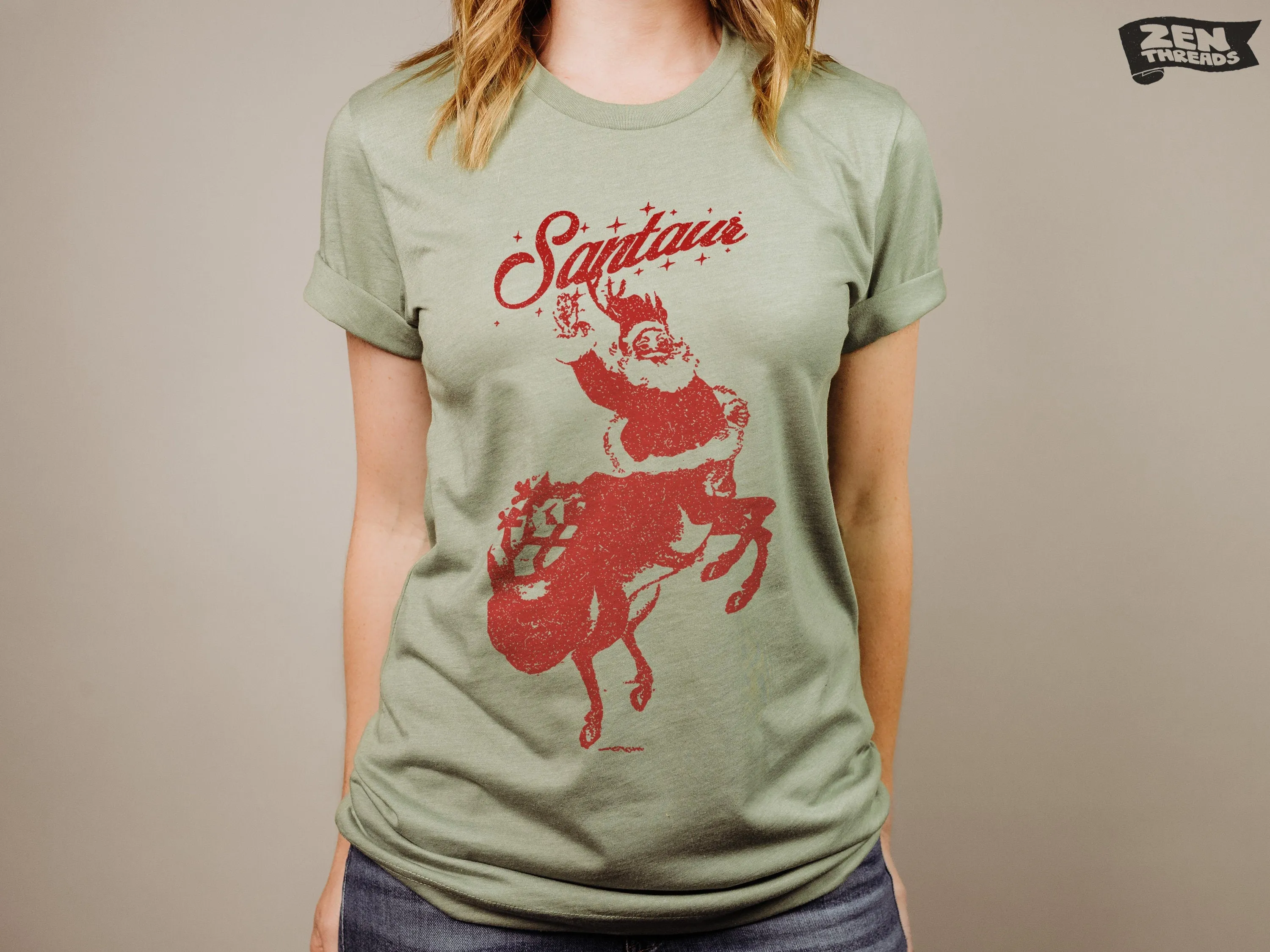 Magical Santa Centaur Holiday T-Shirt - Festive Claus & Centaur Design