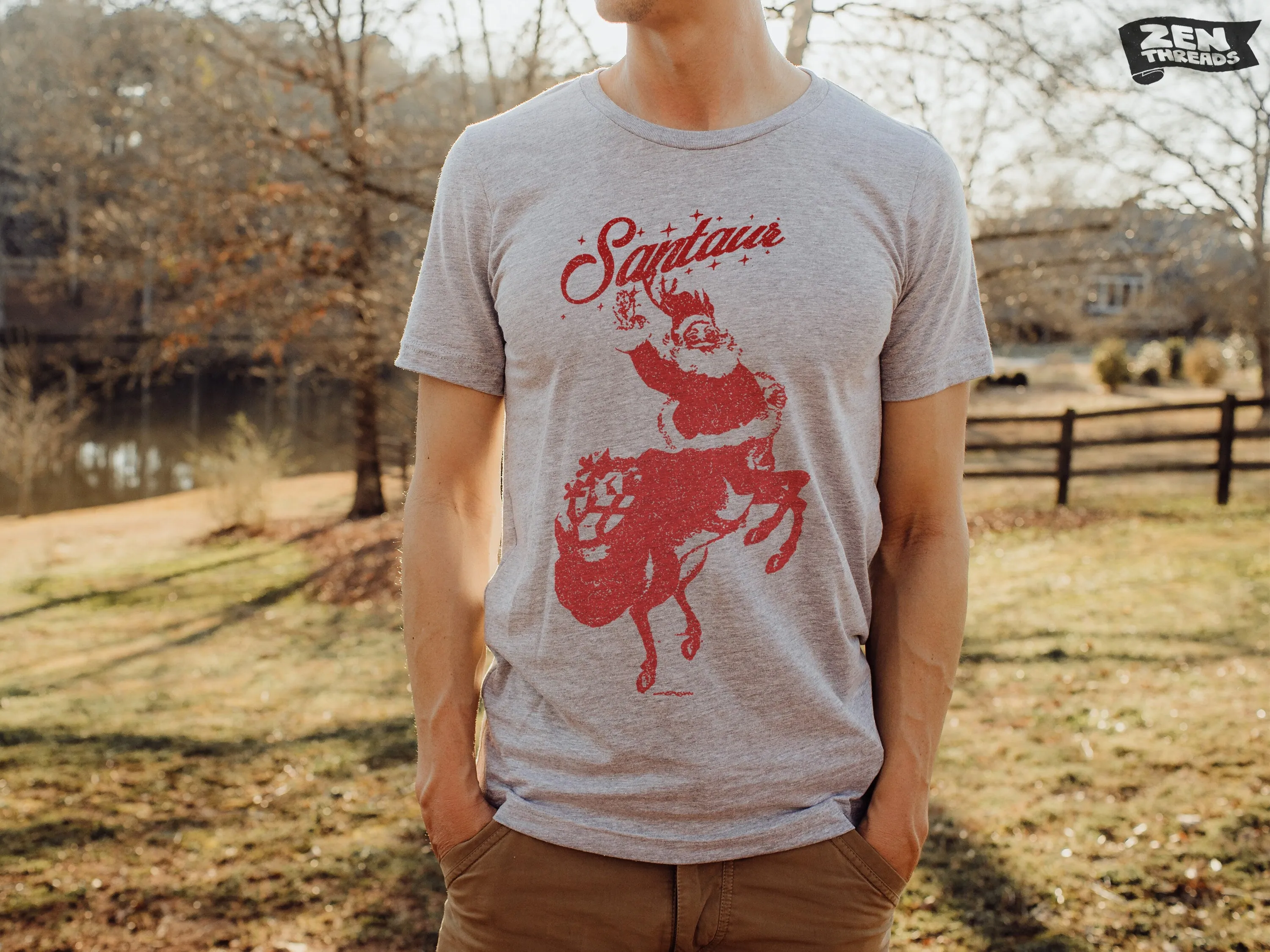 Magical Santa Centaur Holiday T-Shirt - Festive Claus & Centaur Design