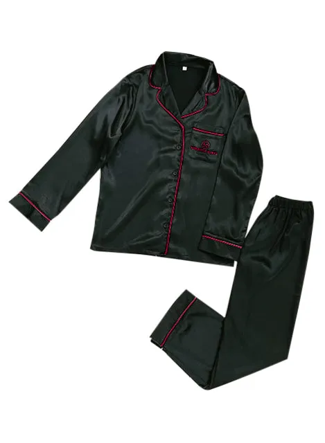 Meredith Marks Long Black Pajama with Pink Piping