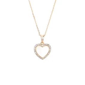 Mother of Pearl Heart with Diamond Halo Pendant Necklace