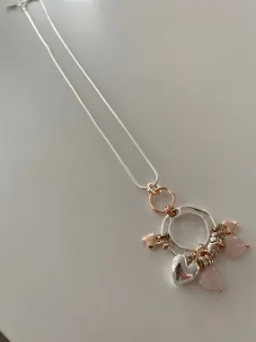 Necklace in Silver/Rose Gold/Pink Stone