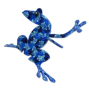 Novica Blue Dancing Frog Wood Figurine