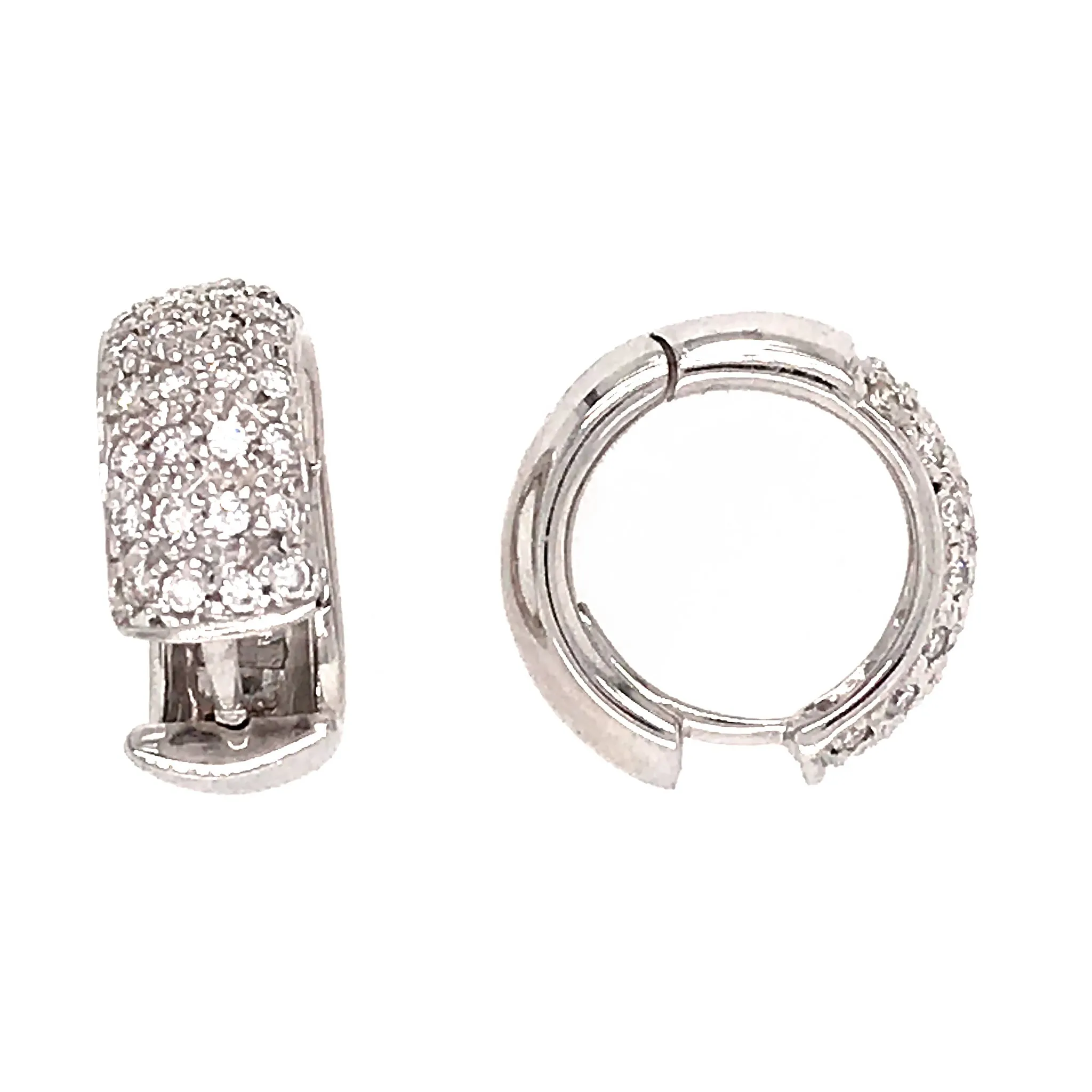 Pave Diamond Huggie Earrings 18k White Gold