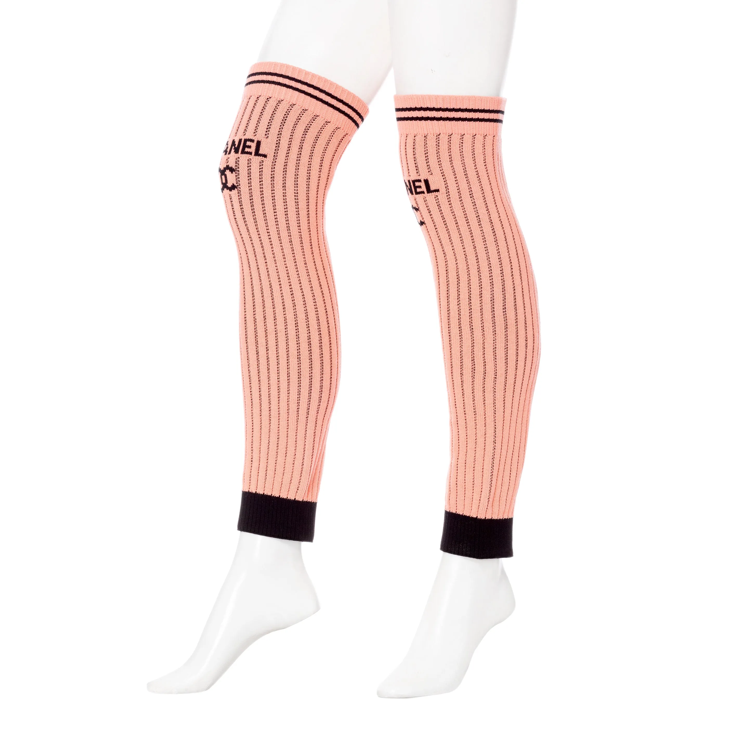 Pink and Black Striped Knit Gaiters