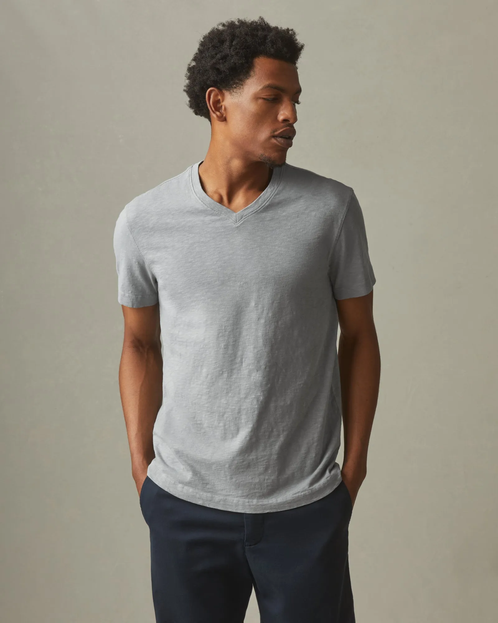 Premium Slub V-Neck Tee - Silver Sage