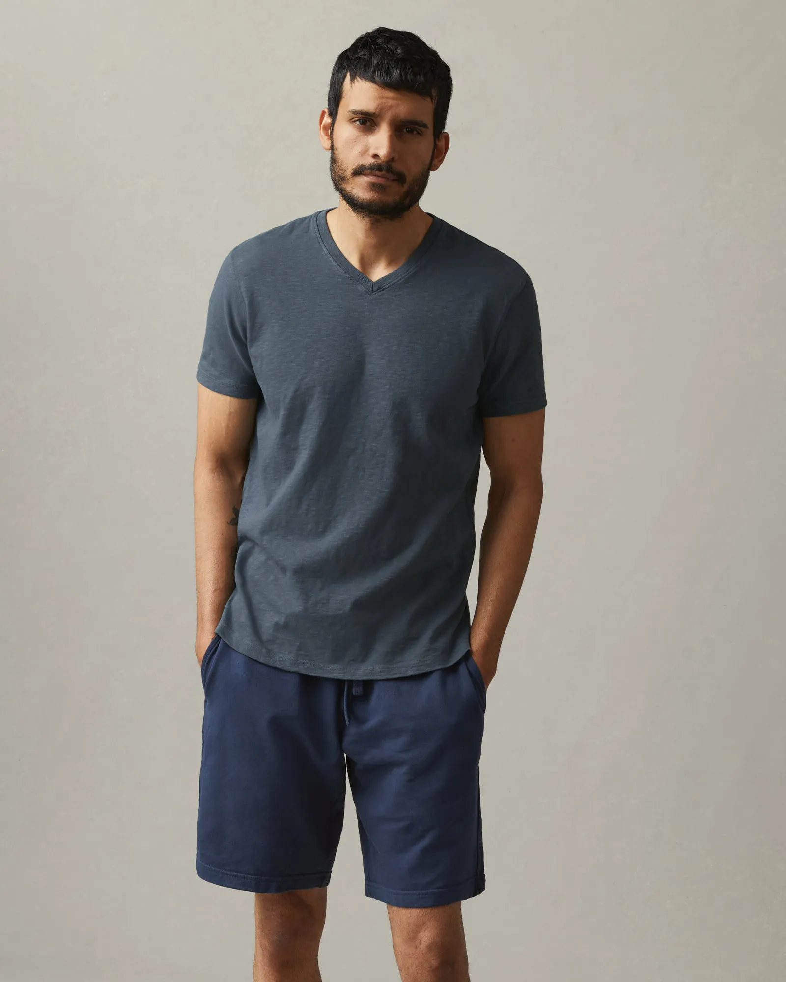 Premium Slub V-Neck Tee - Vintage Indigo