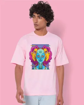 Psychedelic Alien Drop Shoulder Crew: Baby Pink