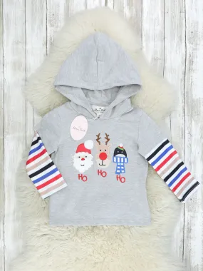 "HO HO HO" Striped Hoodie