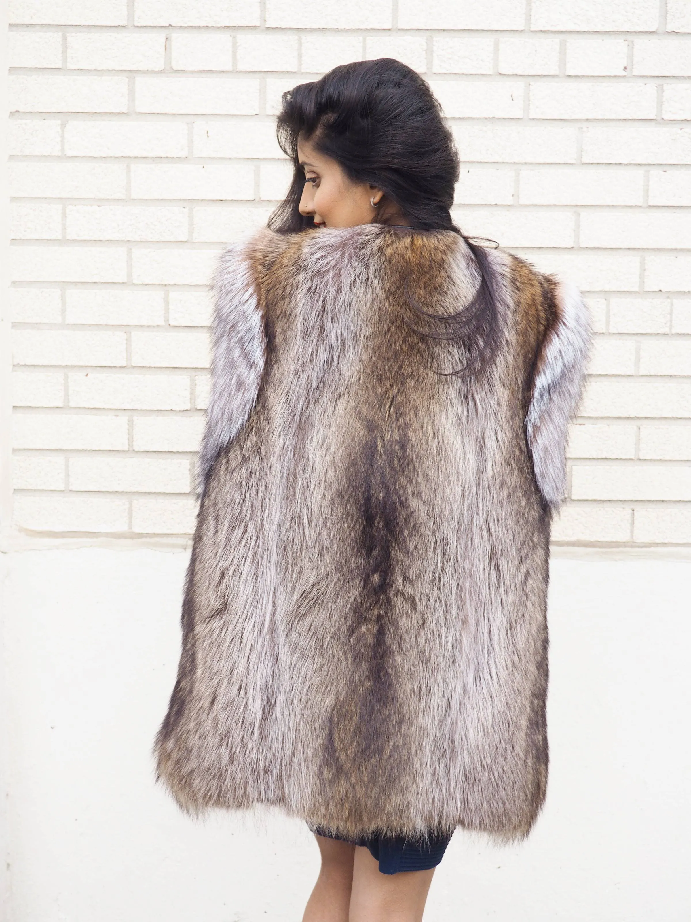 Raccoon Fur Vest With Crystal Fox Trim Made in Canada M Unisex