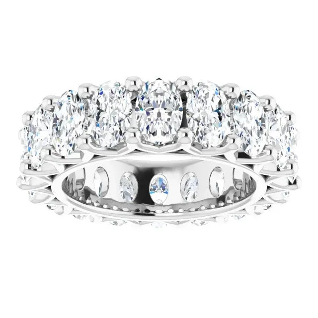 SAINT 9 Carat Oval-Cut Diamond Eternity Ring in Platinum 50 pointer G Color SI1 Clarity Shared Prong Band By Mike Nekta NYC Size 7