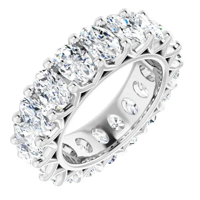 SAINT 9 Carat Oval-Cut Diamond Eternity Ring in Platinum 50 pointer G Color SI1 Clarity Shared Prong Band By Mike Nekta NYC Size 7