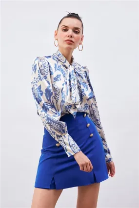 Scarf Patterned Shirt - Blue